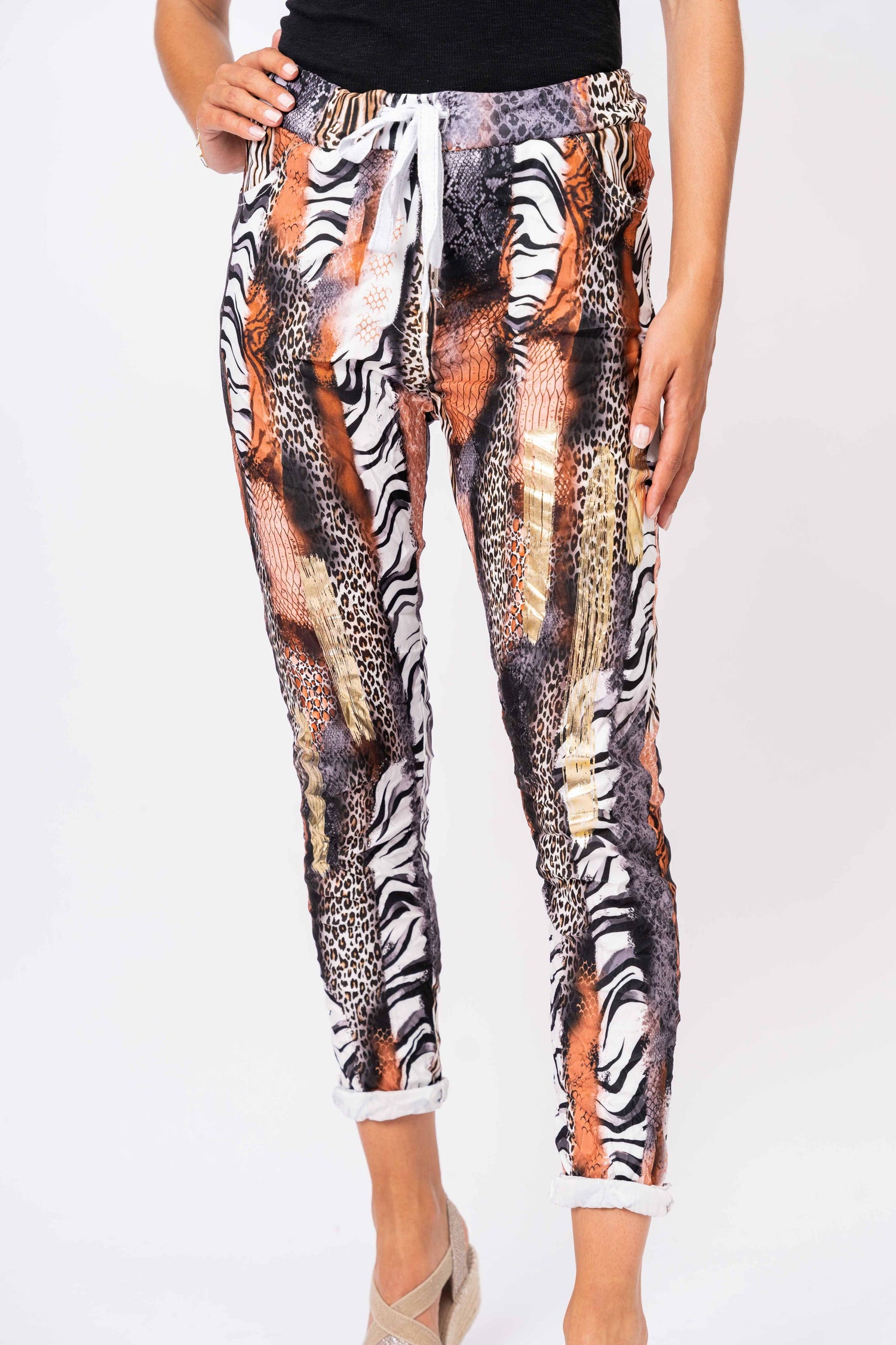 Look Mode Usa - Animal Print Mix with Gold Foil Jegging