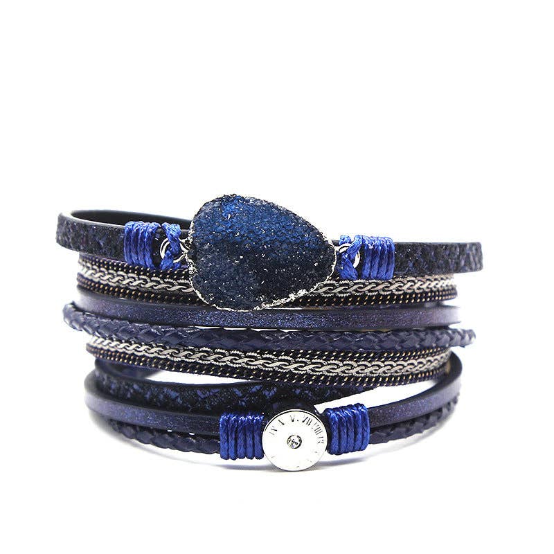 Mio Queena - Crystal Multi-Layer Leather Magnetic Snap Bracelet