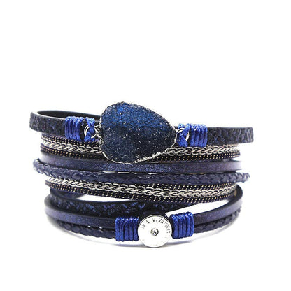 Mio Queena - Crystal Multi-Layer Leather Magnetic Snap Bracelet