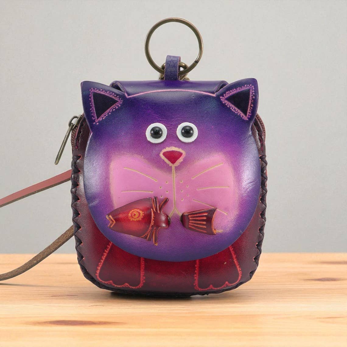 Sunflower Handmade leather inc - E502 Handmade Leather Cat Wristlet Coin purse wallet