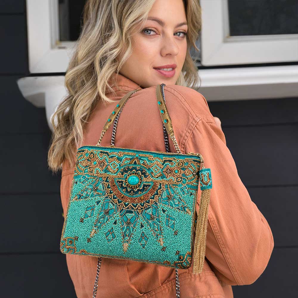 Mary Frances Accessories - New Day Beaded Mosaic Themed Crossbody Leather Handbag