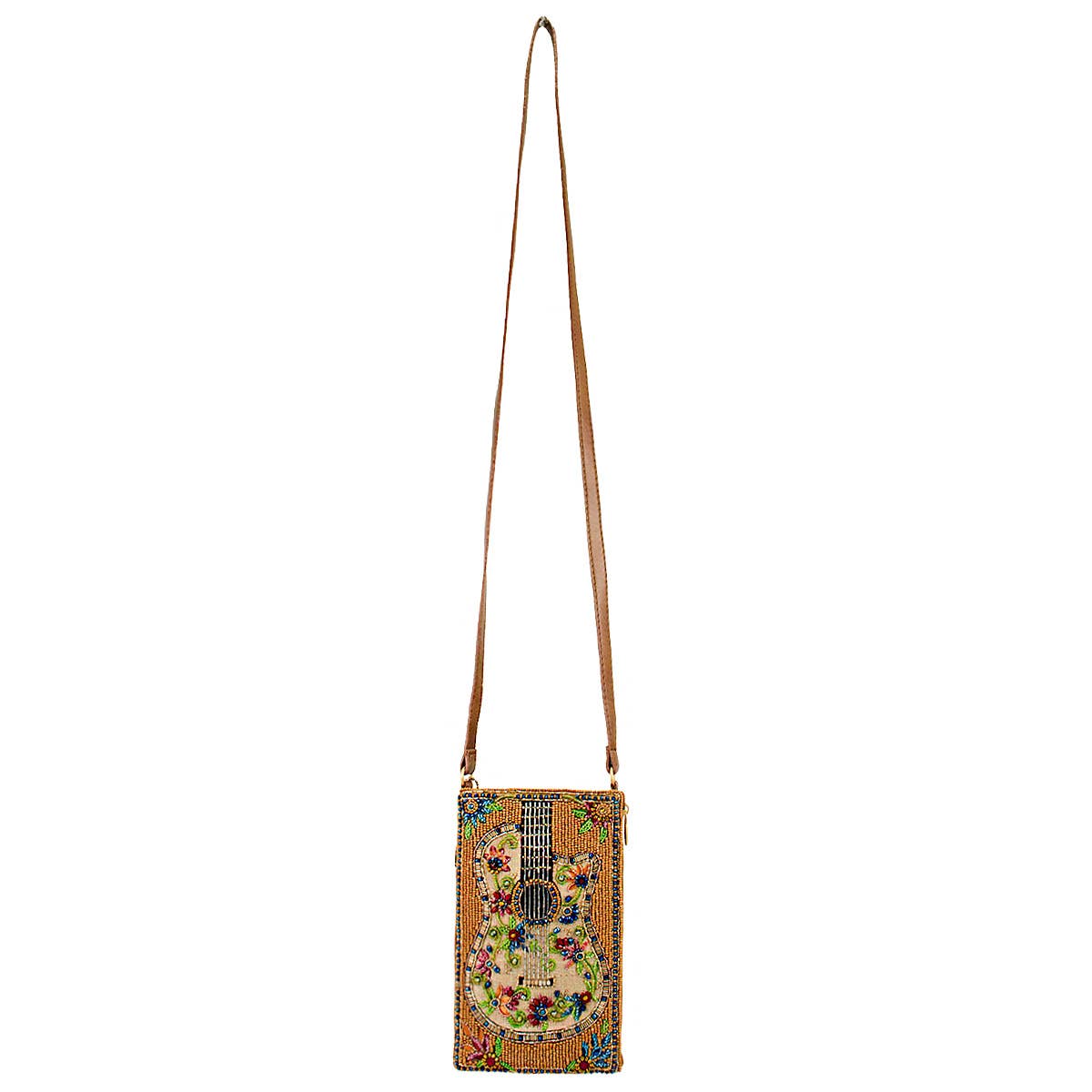Mary Frances Accessories - Garden Groove Ivory Guitar with Flowers Beaded Crossbody