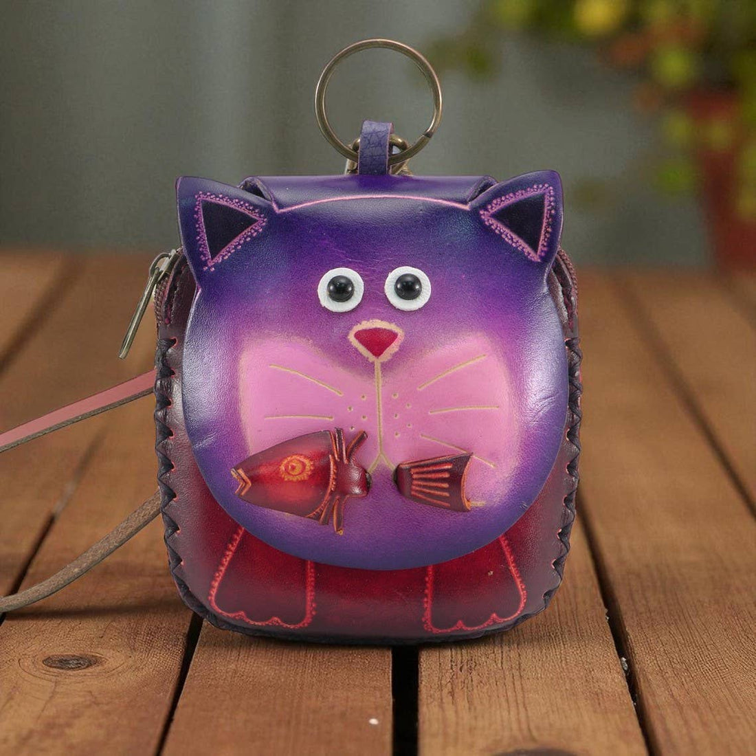 Sunflower Handmade leather inc - E502 Handmade Leather Cat Wristlet Coin purse wallet