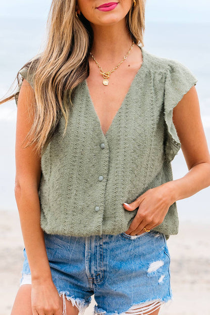 1 the Woman - Flutter Sleeve Lace V Neck Shirt
