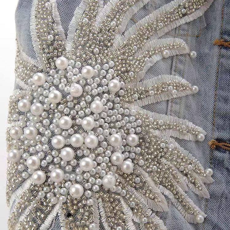 SALINA TRADING INC - Women Fashion Lace Beaded Denim Vest with POLO Collar