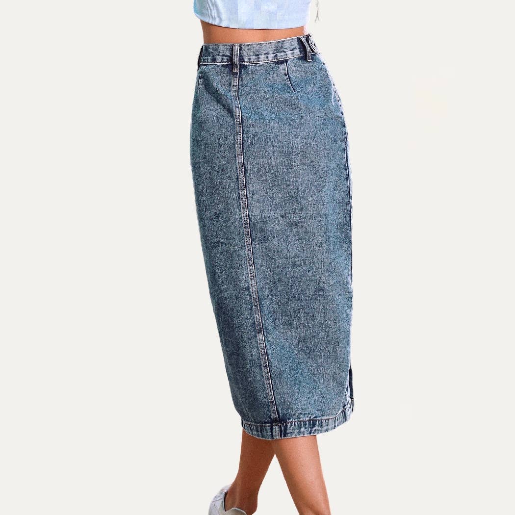 The Moment Collection - Always Chic Buttons High-Rise Denim Midi Skirt