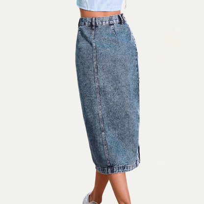 The Moment Collection - Always Chic Buttons High-Rise Denim Midi Skirt