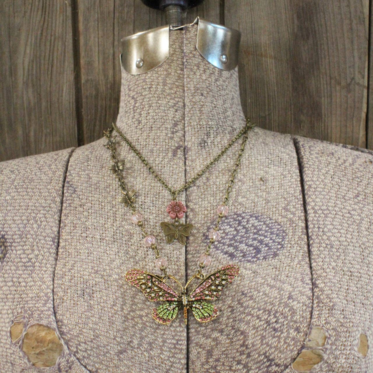 The Primitive Peddler, Inc. - Fly High Butterfly Bling Blushing Layered Necklace