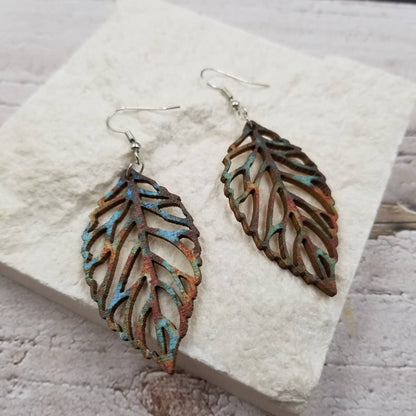 Treasure Wholesale - Bohemian Wood Leaf Earrings