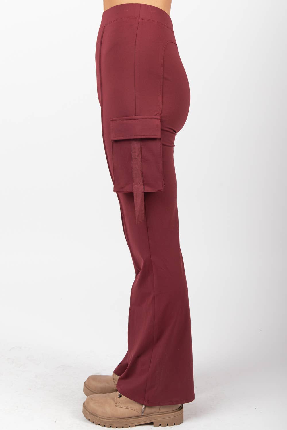 VERY J - NP70266-Bootcut Stretchy Knit Cargo Yoga Pants Leggings