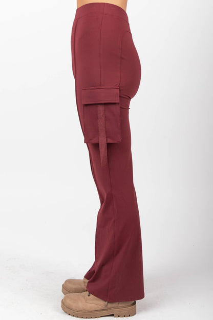 VERY J - NP70266-Bootcut Stretchy Knit Cargo Yoga Pants Leggings