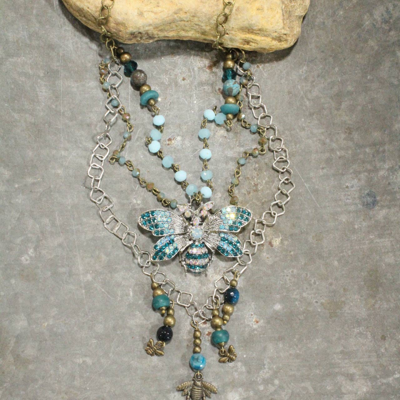 The Primitive Peddler, Inc. - Bumble Bee Bling Teal Layered Necklace