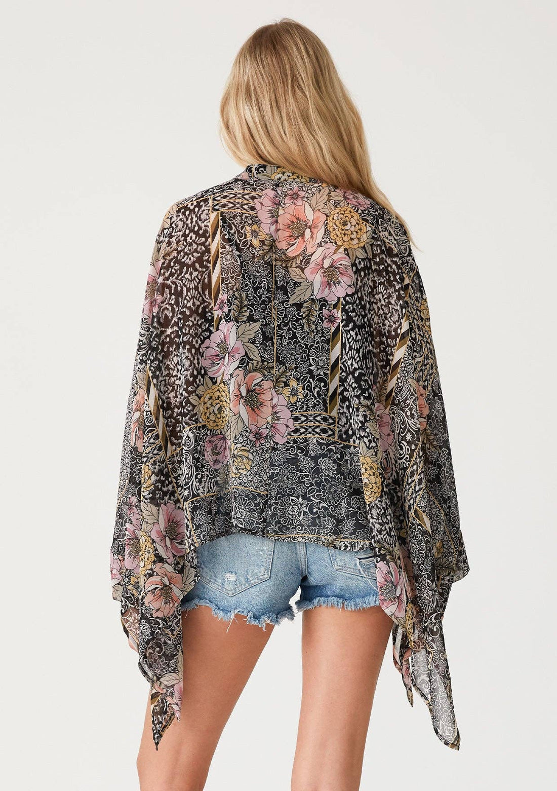 Lovestitch - Sheer Floral Asymmetric Button Front Blouse