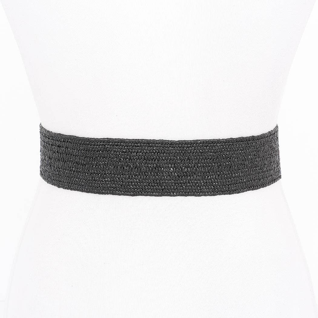 3AM BY H&amp;D ACCESSORIES - Faux Straw Marble Metal Buckle Stretch Belt