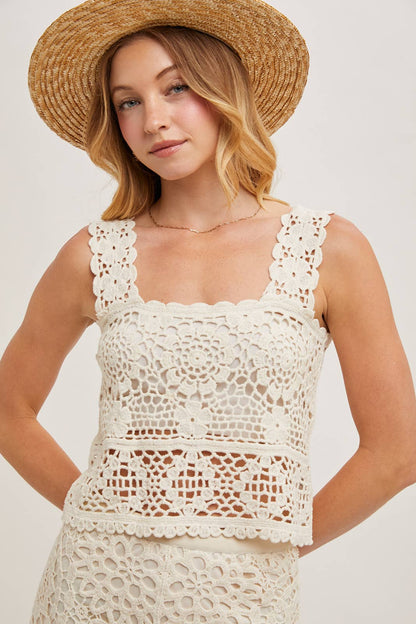 Bluivy - SHEER CROCHET SLEEVELESS SQAURE NECK TOP