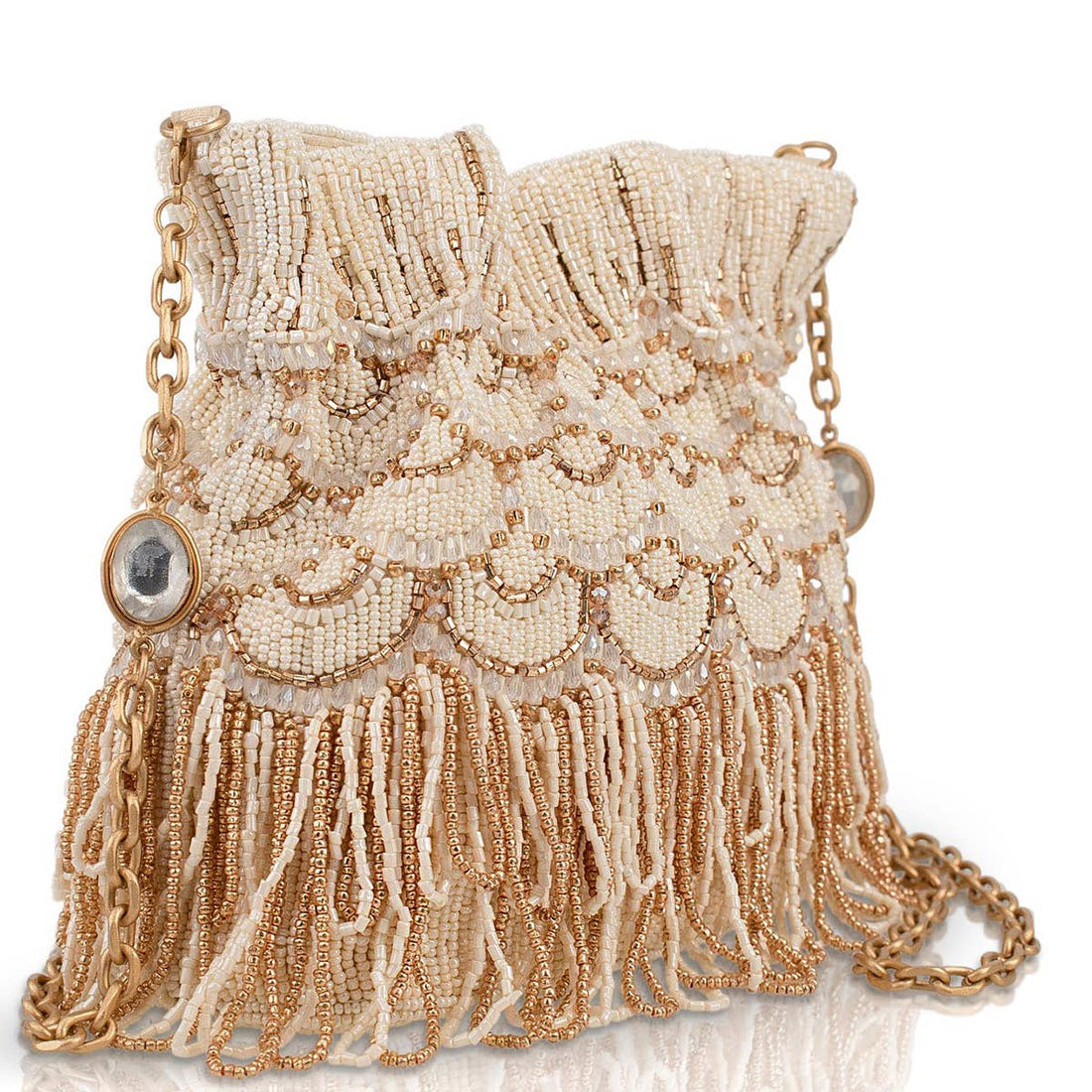 Mary Frances Accessories - Dance All Night Ivory and Gold Scallops and Drape Handbags