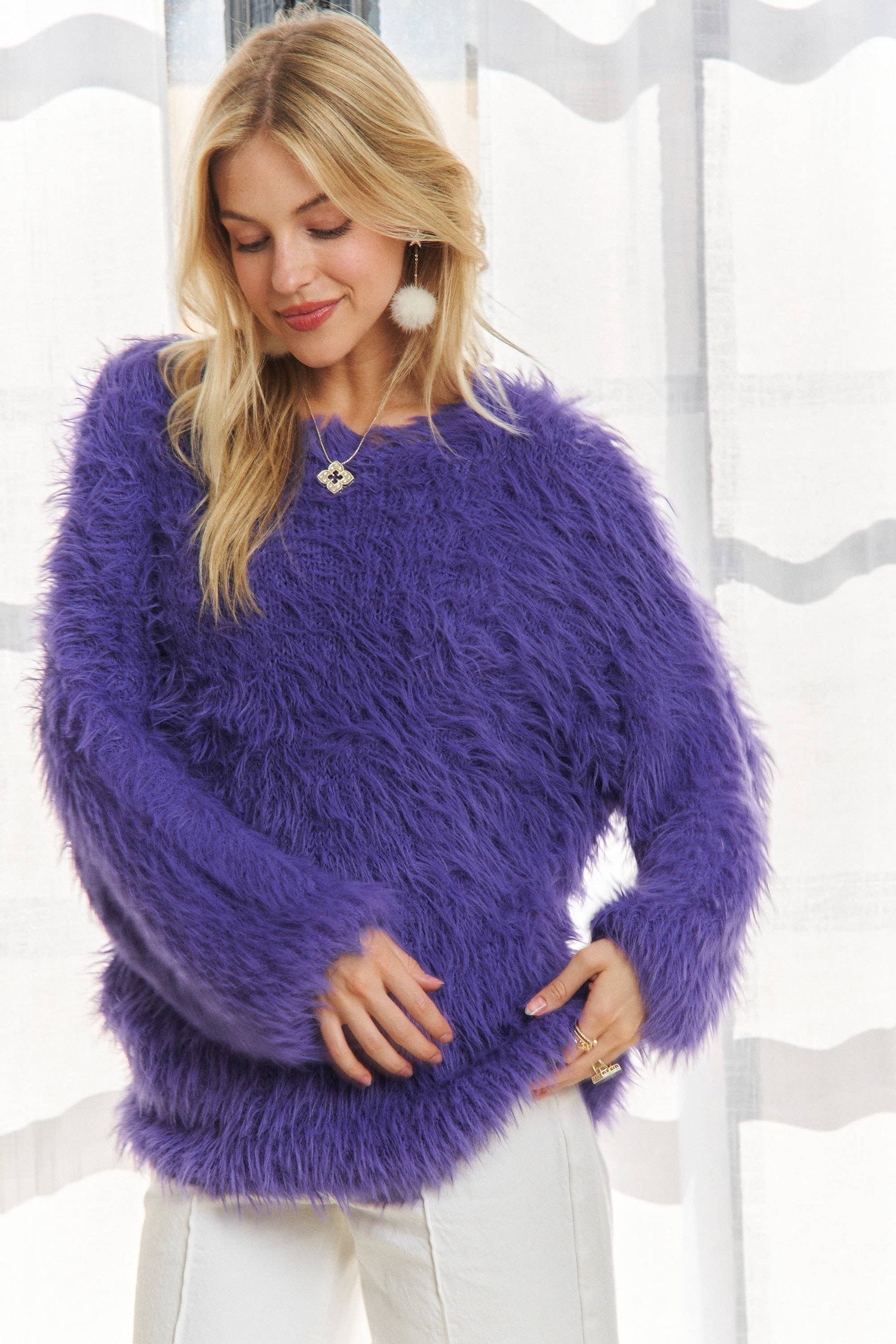 ADORA LA -  BOAT NECK SOFT FUZZY SWEATER TOP