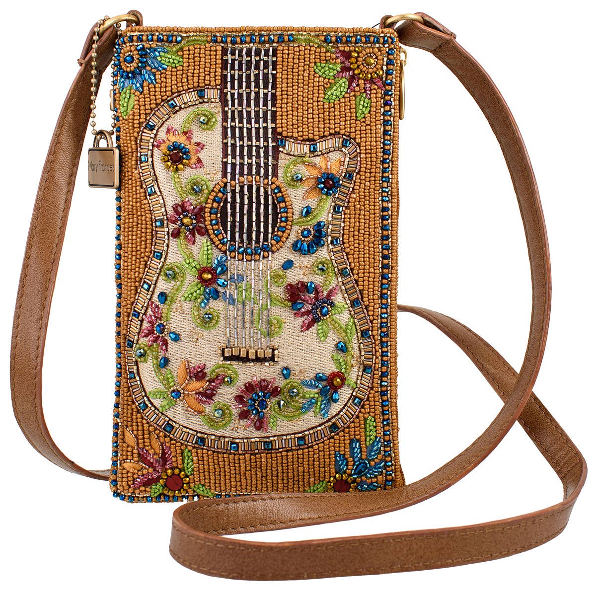 Mary Frances Accessories - Garden Groove Ivory Guitar with Flowers Beaded Crossbody