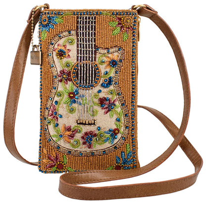 Mary Frances Accessories - Garden Groove Ivory Guitar with Flowers Beaded Crossbody