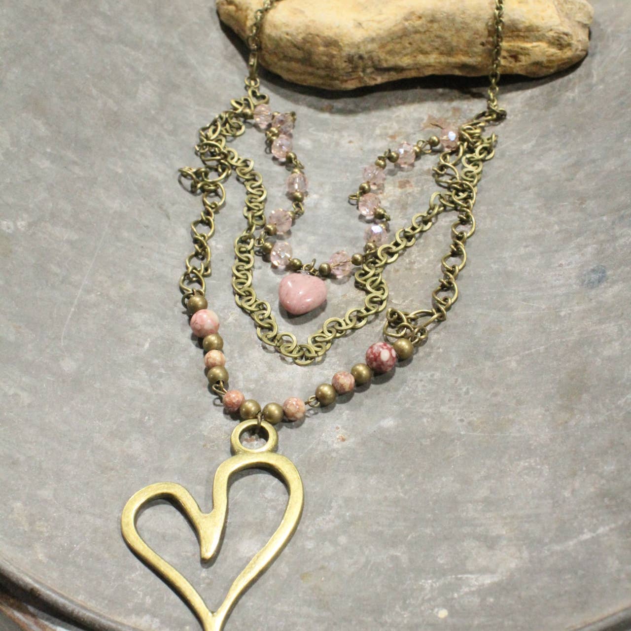 The Primitive Peddler, Inc. - Layers Of Love Big Heart Blush Necklace