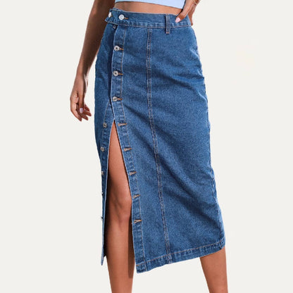 The Moment Collection - Always Chic Buttons High-Rise Denim Midi Skirt