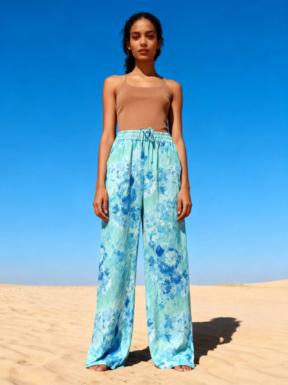 last queen - Wide-leg watercolor print pants