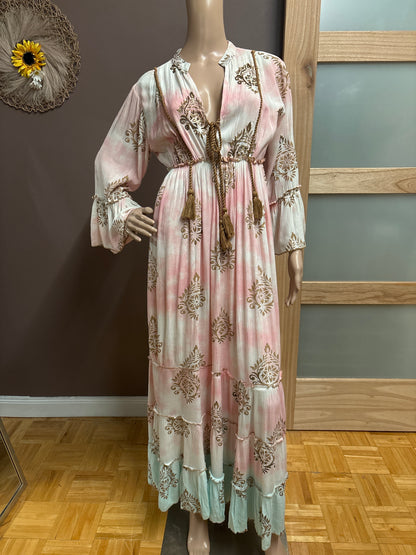 Indian Tropical Fashions-Pink Kaftan with long sleeve