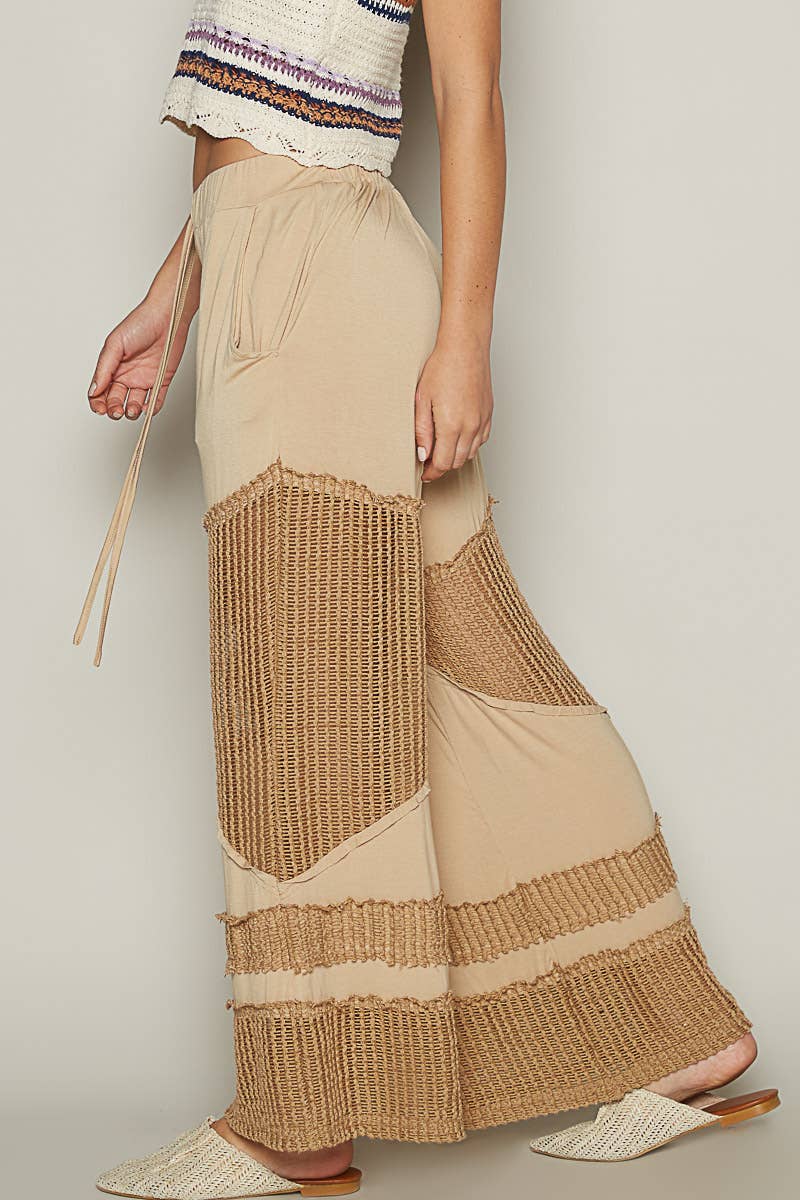 Pol Clothing - Contrast see through elastic waist knit culottes pants