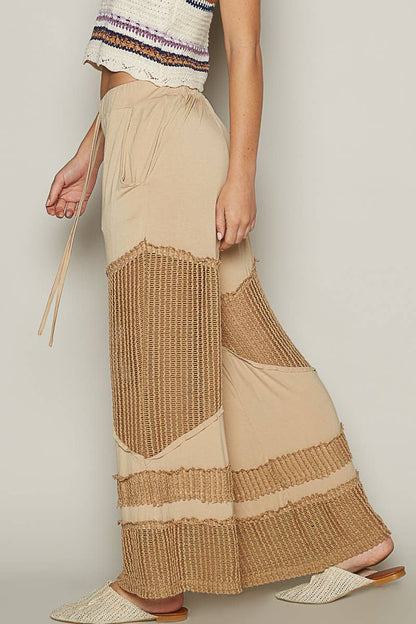 Pol Clothing - Contrast see through elastic waist knit culottes pants