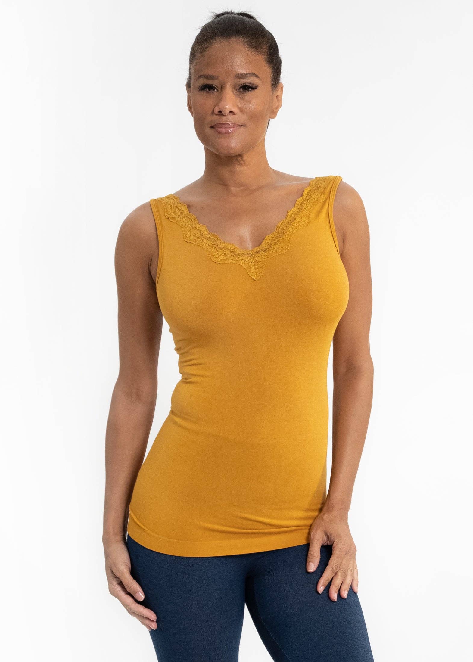 ELIETIAN - Lace Trim V Neck Tank