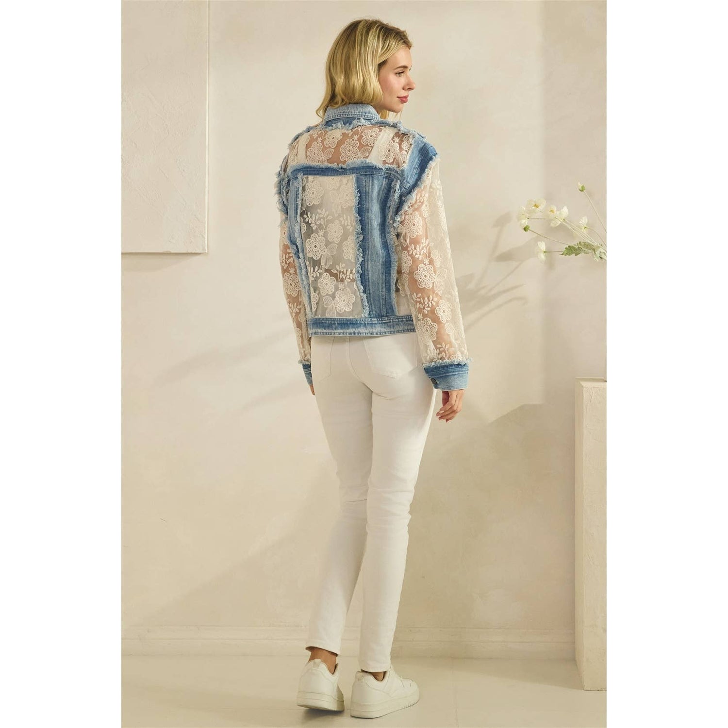 Veveret - Denim Jacket with Floral Organza Inset