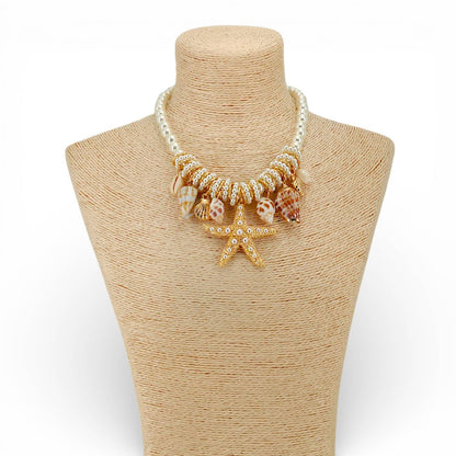 Bijoux Envie Statement Jewelry - Starfish &amp; Shell Pearl Necklace | Summer Statement Jewelry