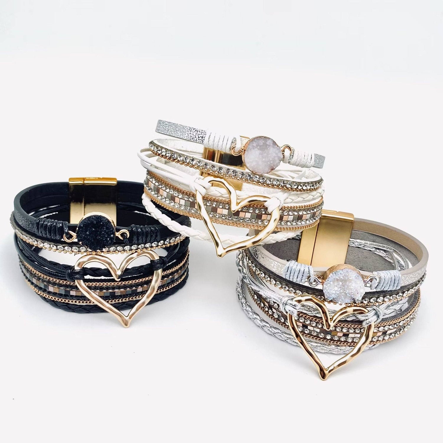 Mio Queena - Multi-Layer Heart Charm Bangle Bracelets