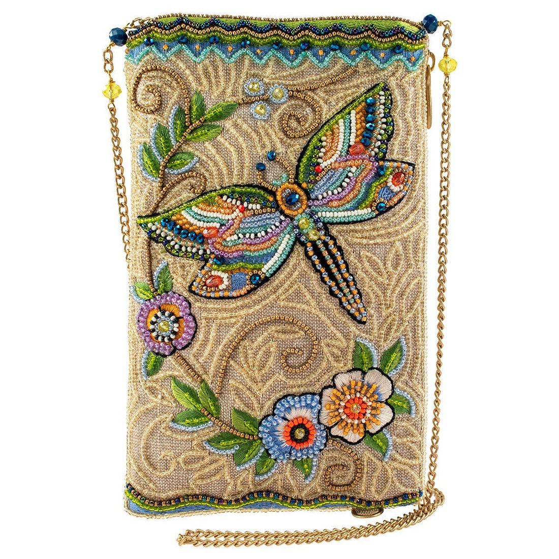 Mary Frances Accessories - Soaring Spirit Beaded Dragonfly and Floral Crossbody Bag