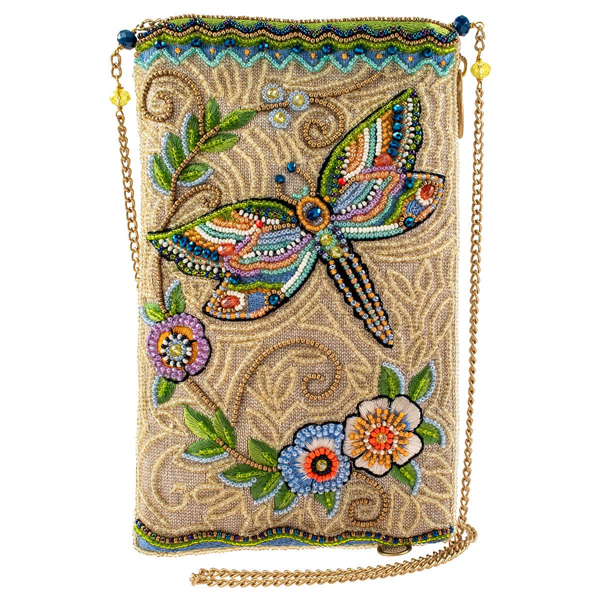 Mary Frances Accessories - Soaring Spirit Beaded Dragonfly and Floral Crossbody Bag