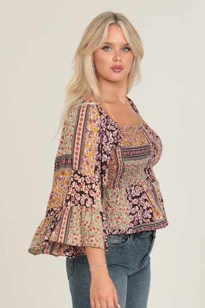 ANGIE - FULLY SMOCKED BODICE TOP WITH A WIDE SLEEVE