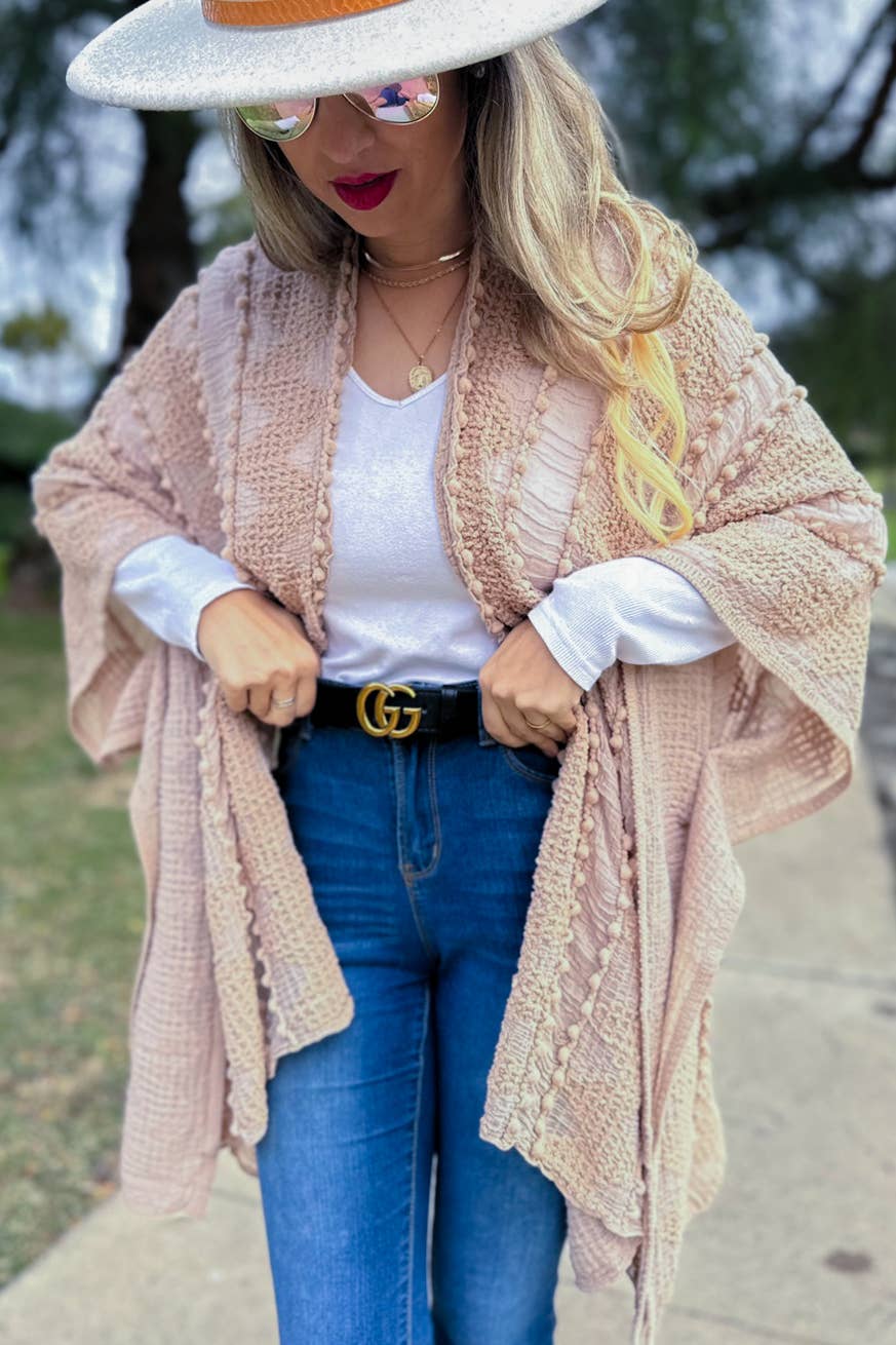 AMOLI - Nude 3D Textured Open Front Soft Kimono Cover UP