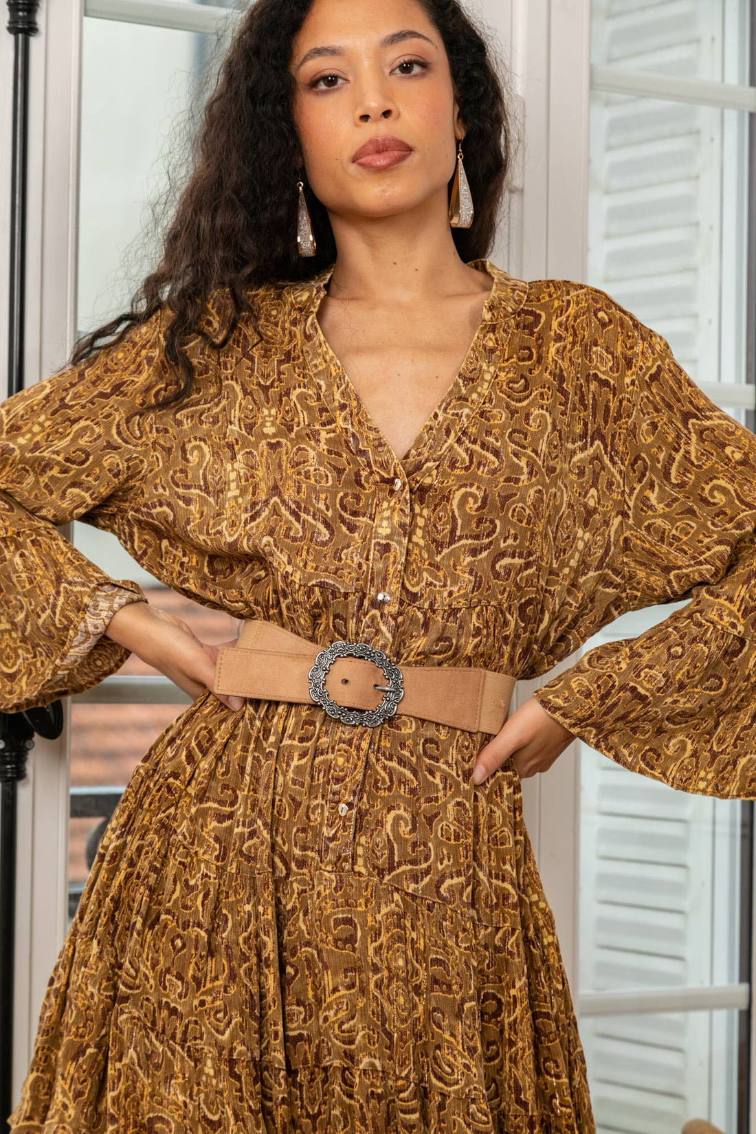 last queen - Lurex tunic dress, long sleeve with flared cut