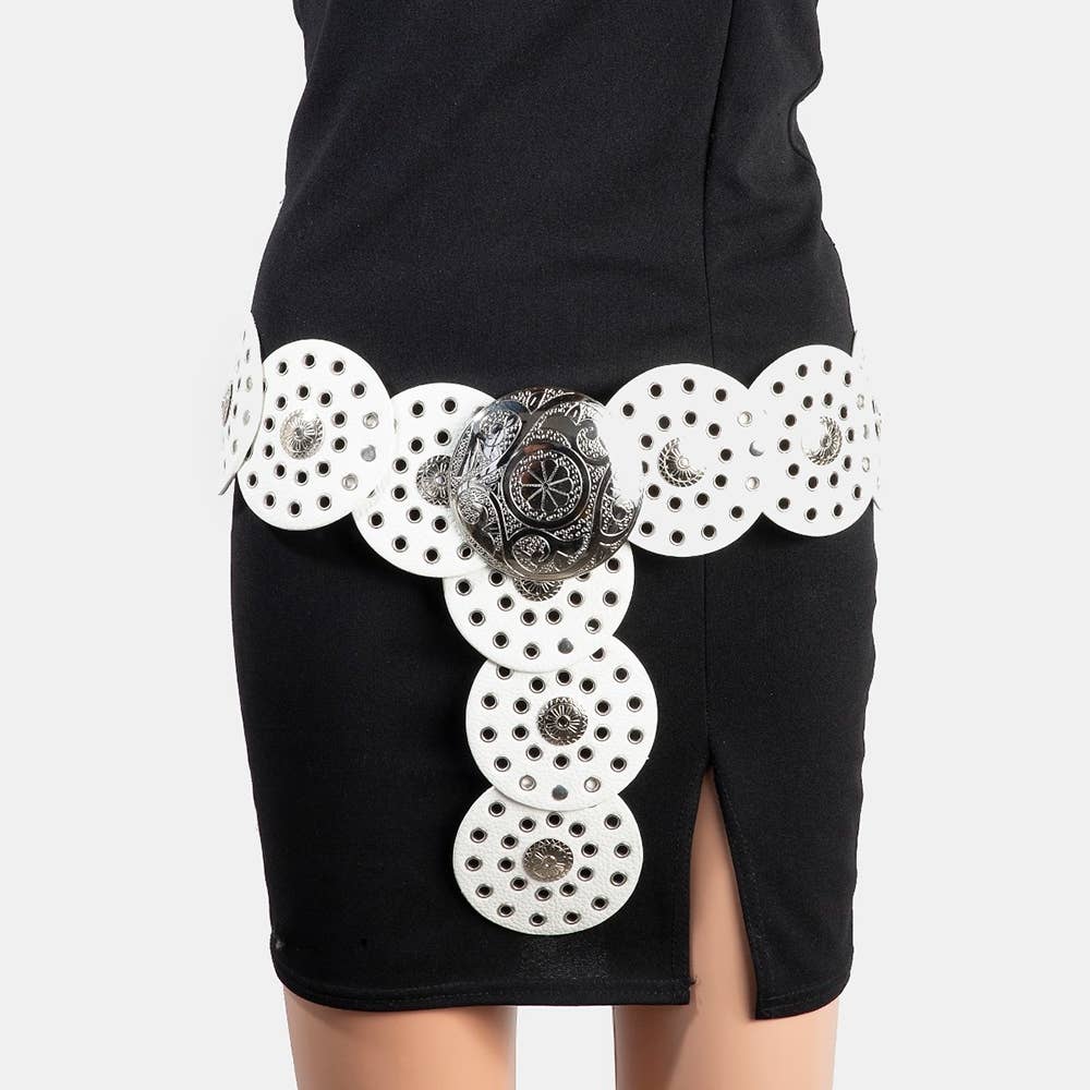Collections by Fame Accessories - Vegan Leather Grommet Disc Chain Belt