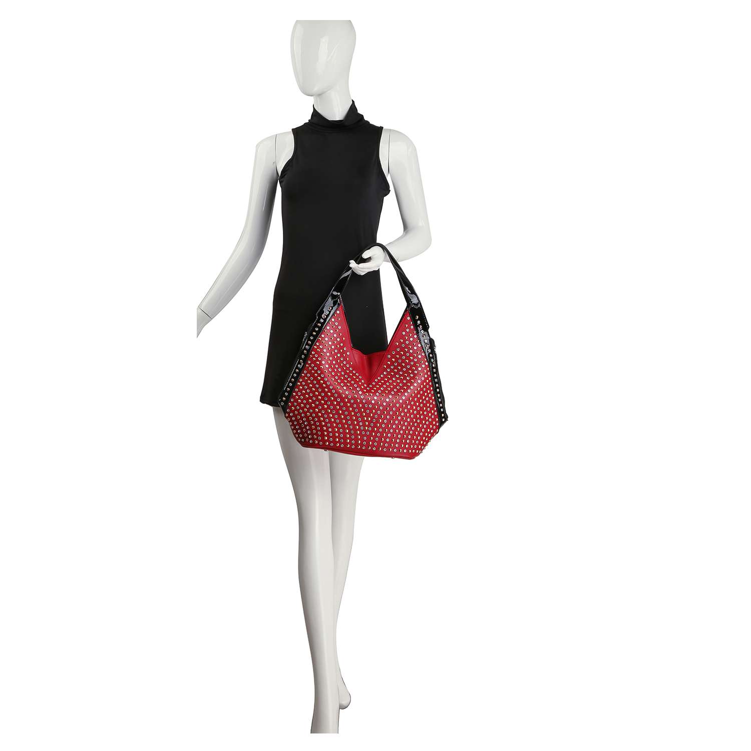 Handbag Express - Patent Trim Rhinestone Pattern Hobo