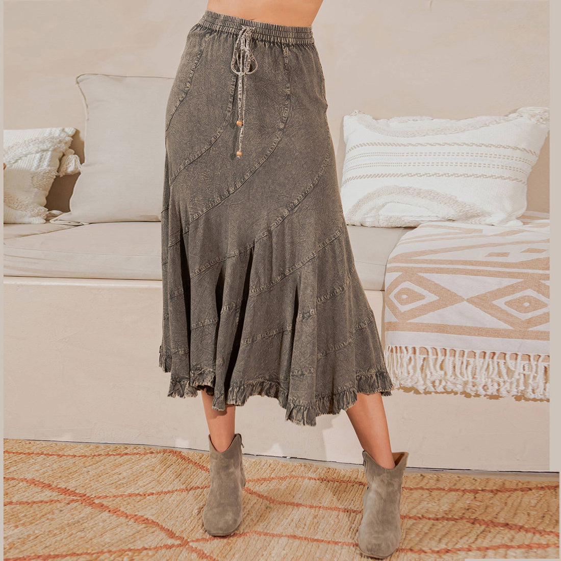 Young Threads - Boho Flair: Asymmetrical Mid-Length Skirt