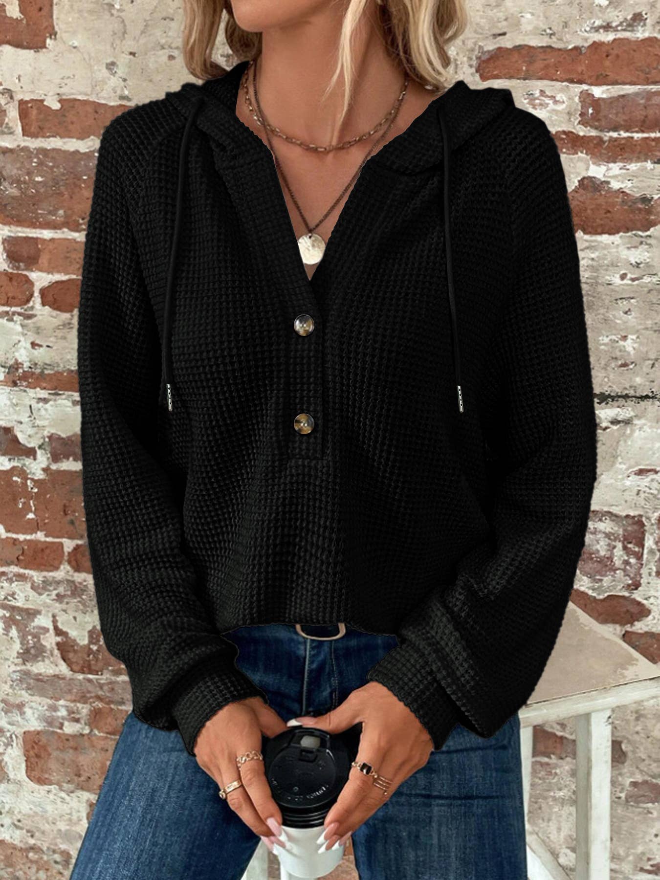 Hope &amp; Sunshine - Button-Front Hooded Sweatshirt