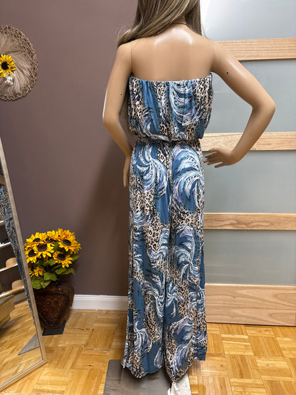 Ariella- Strapless Romper in Tropical Safari