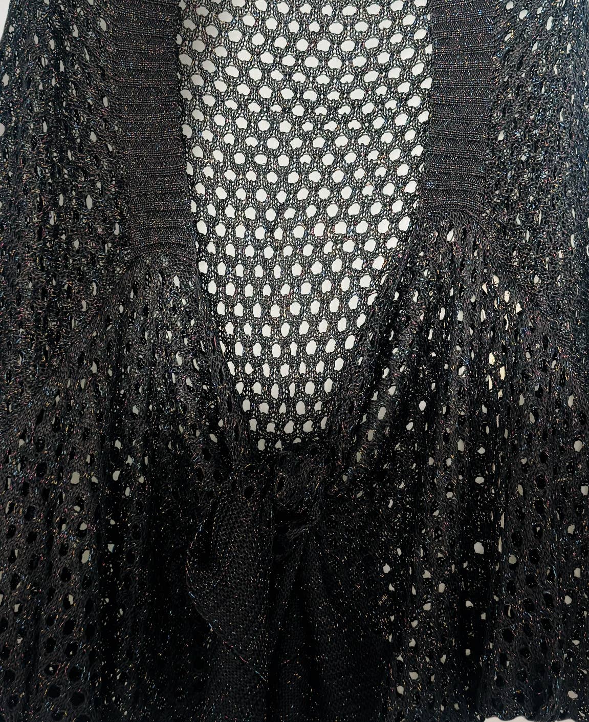 JC Sunny Fashion - Eyelet Open-Knit Metallic Cardigan with Front Tie