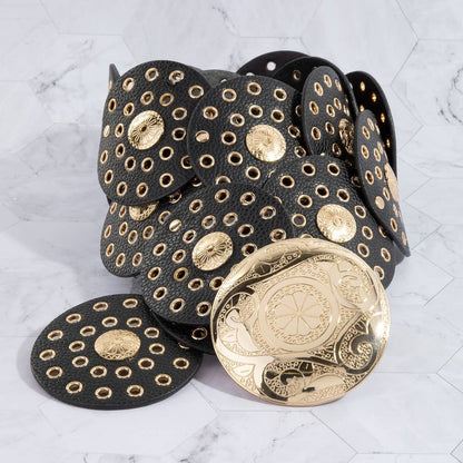 Collections by Fame Accessories - Vegan Leather Grommet Disc Chain Belt