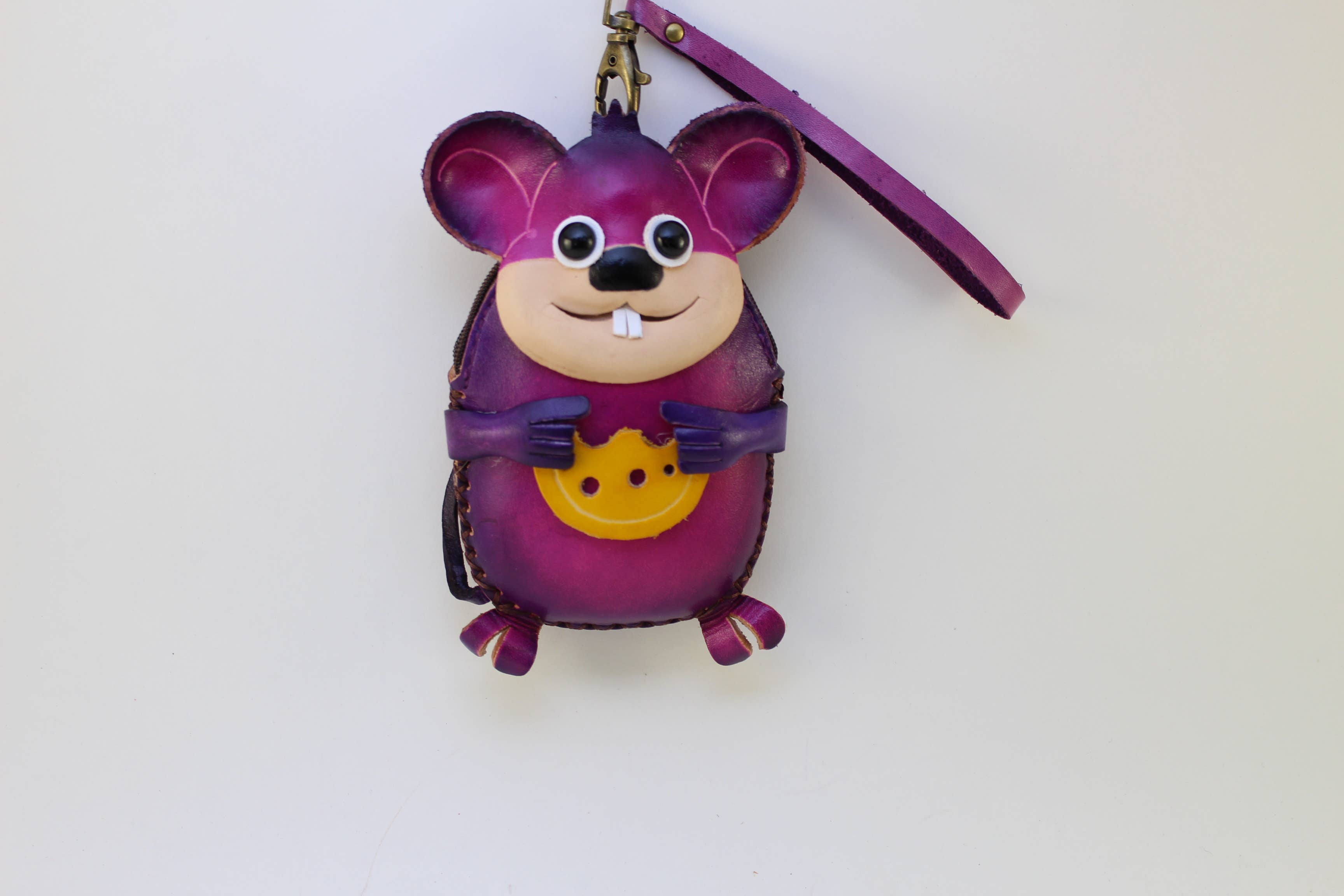 Sunflower Handmade leather inc - Leather Mouse Wristlet Coin Purse with Cheese Detail