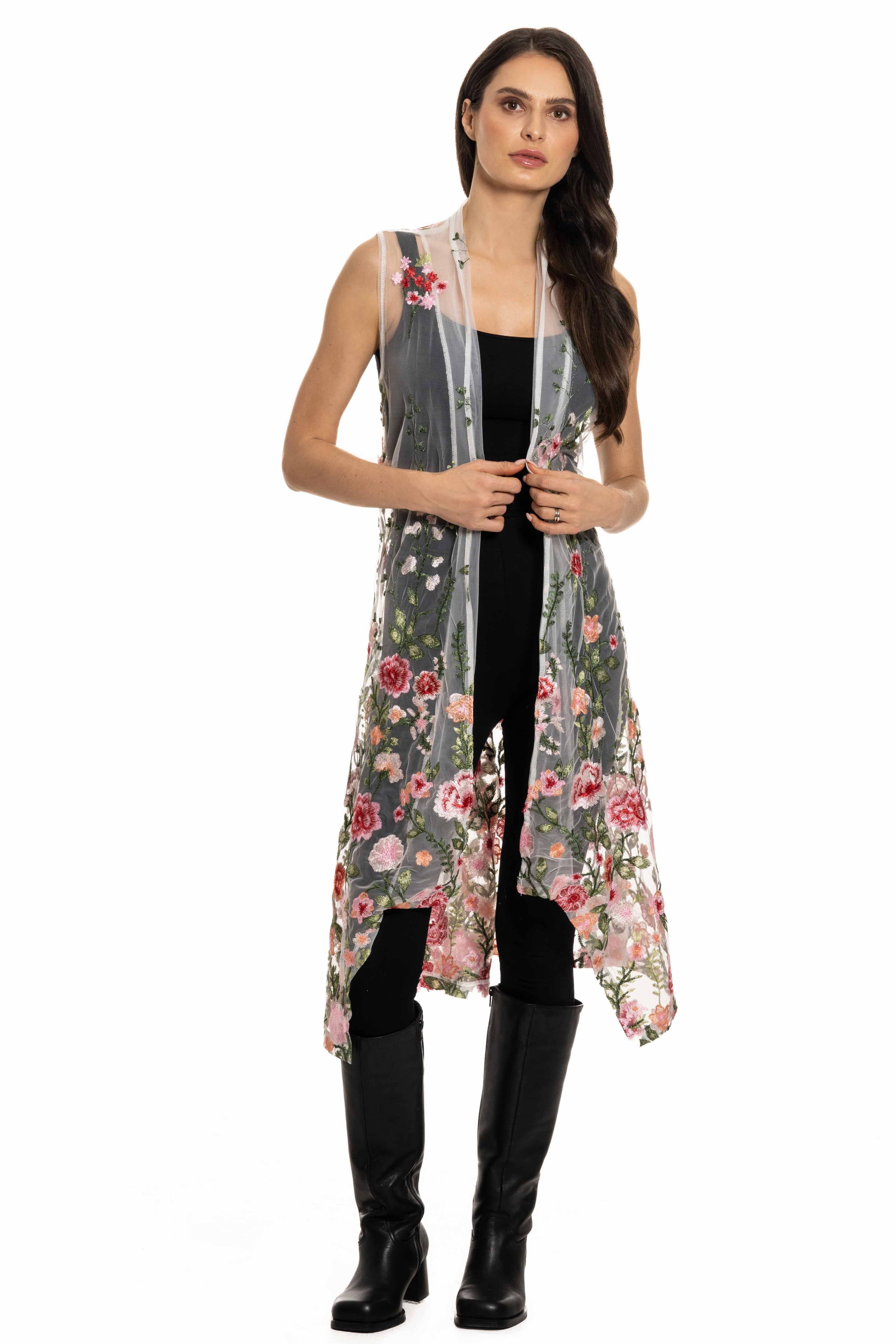 Adore - Floral Embroidered Sheer Vest