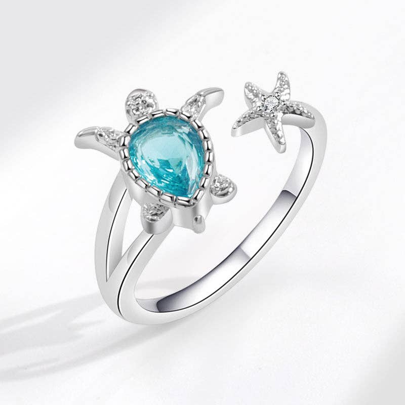 Perimade &amp; Co. LLC - Cute Blue Sea Turtle Starfish Stacking Ring in Solid Copper