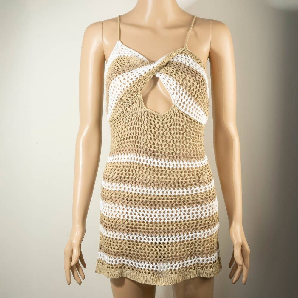 Collections by Fame Accessories - Striped Crochet Knit Cami Cover Up Dress