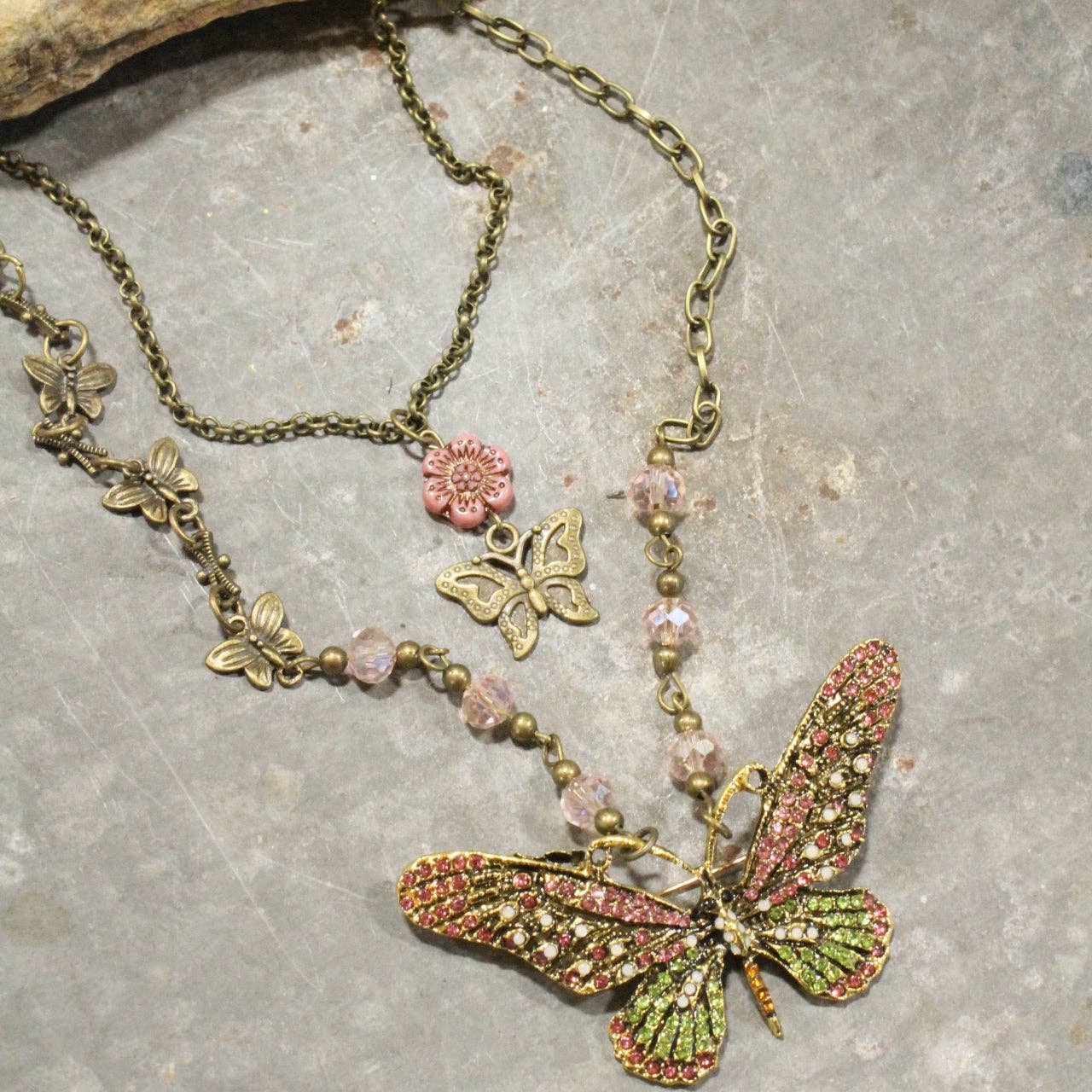 The Primitive Peddler, Inc. - Fly High Butterfly Bling Blushing Layered Necklace